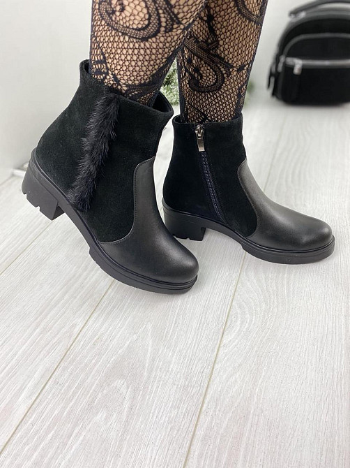Черевики жіночі Б02 брук чорні (зима, шкіра+замша натуральна) (1149) лише 36р.38р. 38 Коломия - фото 1