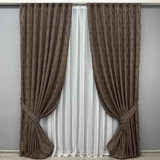 Комплект штор VR-Textil Лен Букле № 1891ш Коричневый 100х290 см 2 шт (31-0082) Киев