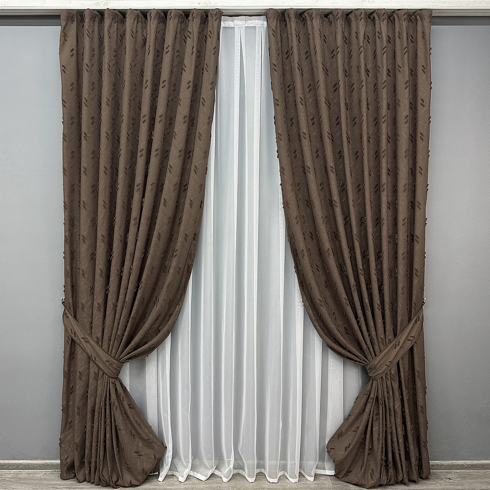 Комплект штор VR-Textil Лен Букле № 1891ш Коричневый 100х290 см 2 шт (31-0082) Киев - изображение 2