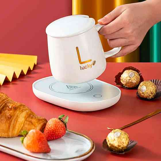 Чашка 400мл на підставці з підігрівом до +55 °С, Біла / Чашка керамічна з ложкою / Кружка з підігрівом Київ