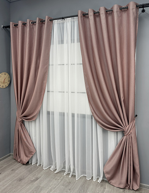 Комплект штор на люверсах VR-Textil Рогожка TERRA LUXE № 1863ш Пудровый 150х270 см 2 шт (37-0278) Киев - изображение 3