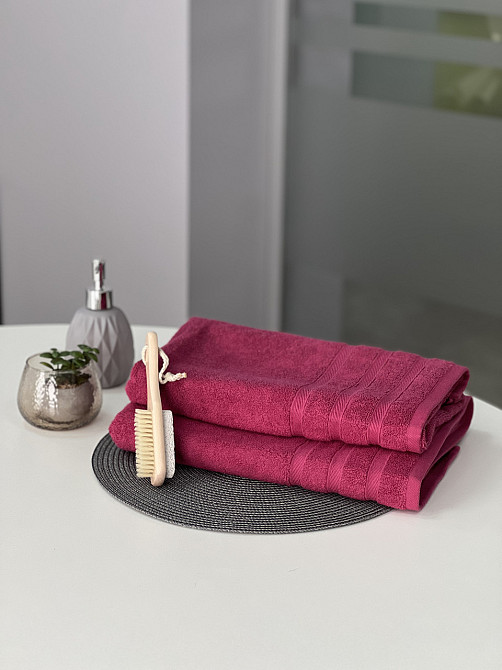 Комплект рушників Ideal Textile Косичка 2 шт (50х100 см 70х140 см) (56860755) Малиновий Чернівці - фото 2
