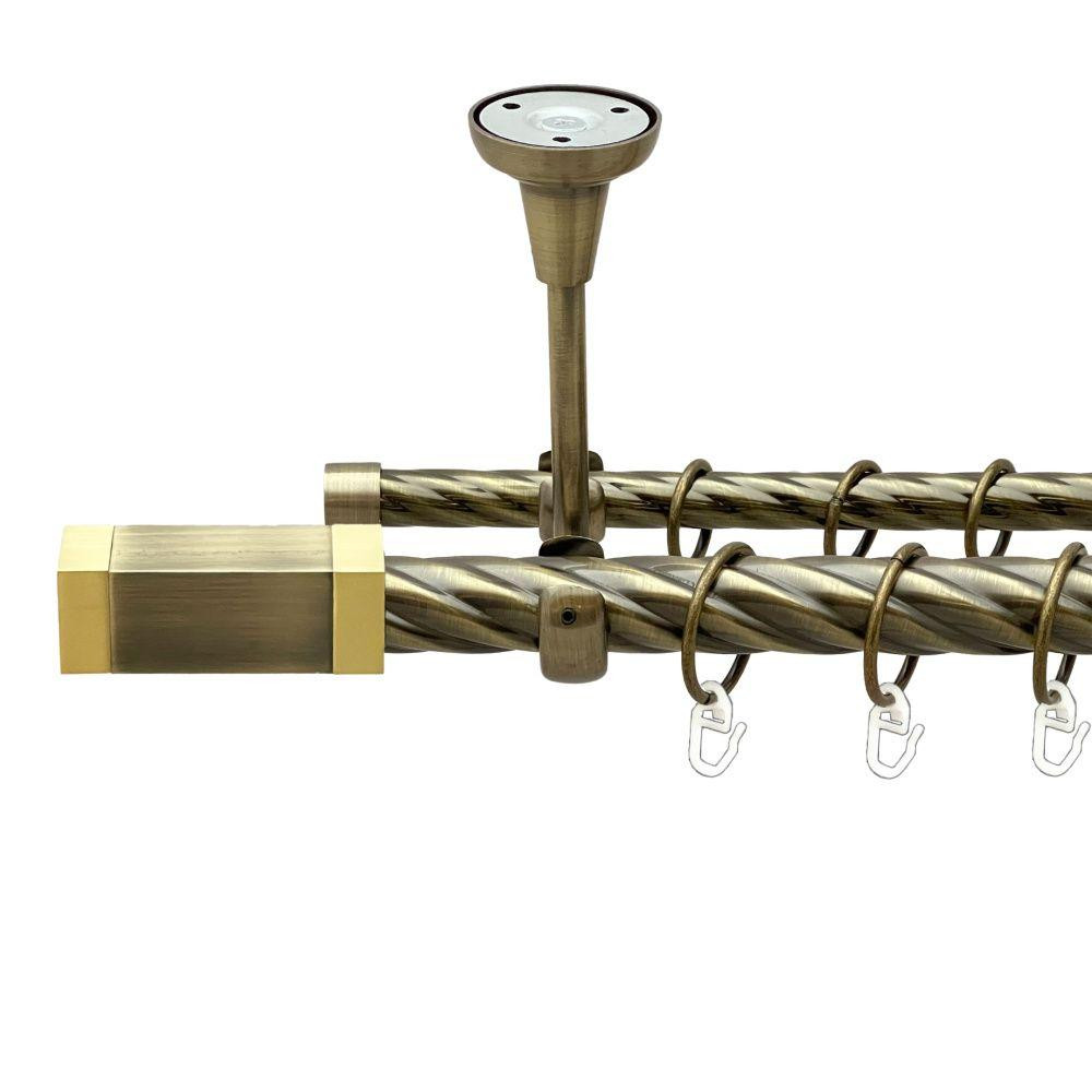 Карниз Orvit Квадро металевий дворядний відкритий до стелі скручена труба кільце металеве Антик 25\16 мм 300 см (00-00018981) Львів - фото 1