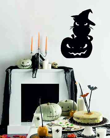 Декоративне настінне Панно «Хеллоуїн — гарбуз із котом», Декор на стіну 50*35 сі Київ