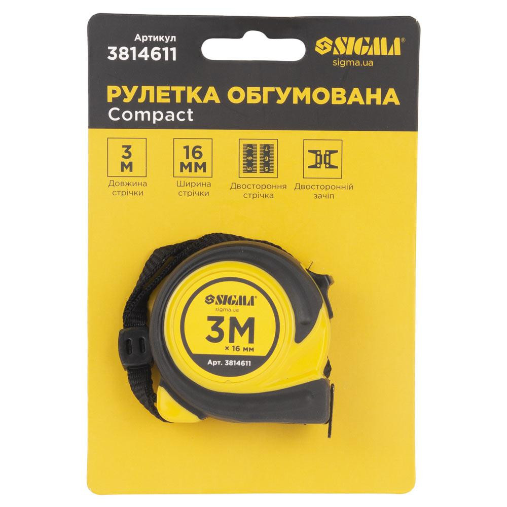 Рулетка гумова Compact двостороннє полотно/зачеп 3 м × 16 мм SIGMA (3814611) Київ - фото 7