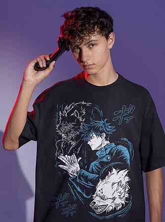 Футболка з аніме принтом Магічна битва оверсайз (S/M/L) Чорний AnimeJ1076 Дніпро