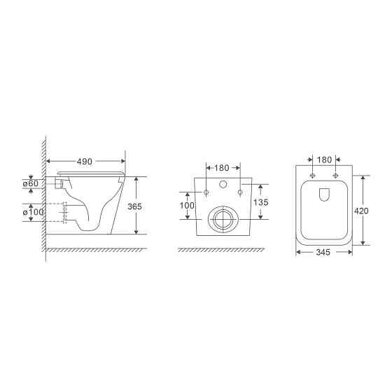 Унитаз подвесной Mixxus Premium Quadro-0301-R 490x340x360mm, система смыва Rimless (MP6452) Киев