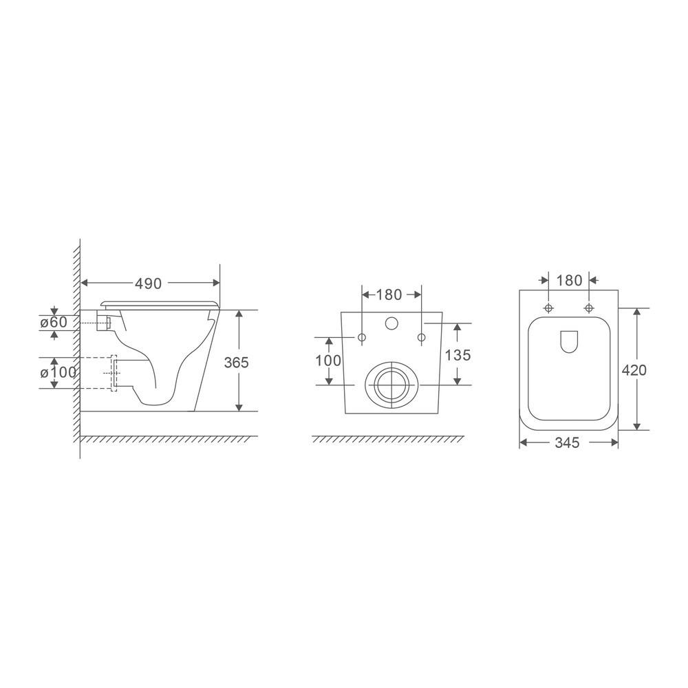 Унитаз подвесной Mixxus Premium Quadro-0301-R 490x340x360mm, система смыва Rimless (MP6452) Киев - изображение 2