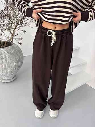 Женский стильный повседневный костюм поло на пуговицах, брюки палаццо тринитка. Шоколад Одесса