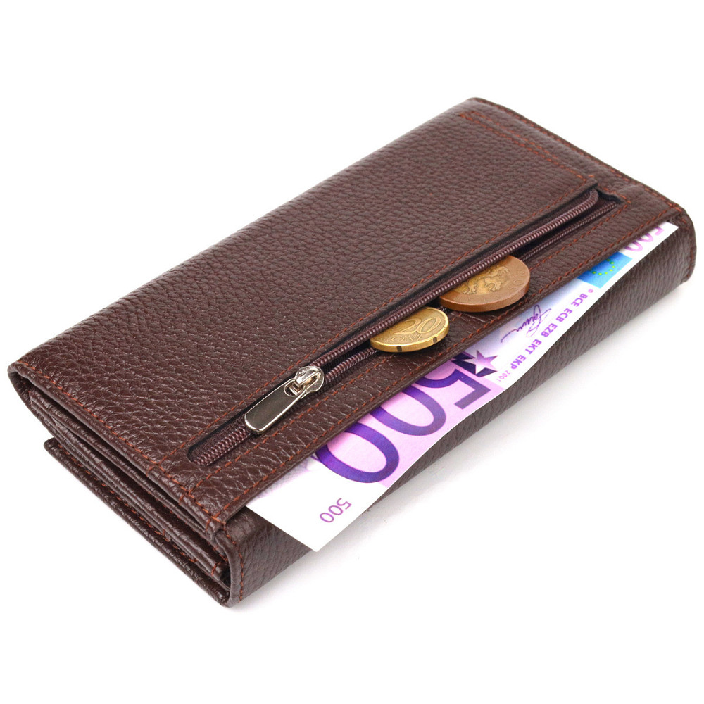 Жіночий зручний гаманець з натуральної зернистої шкіри Коричневий (CANPELLINI) Київ - фото 1