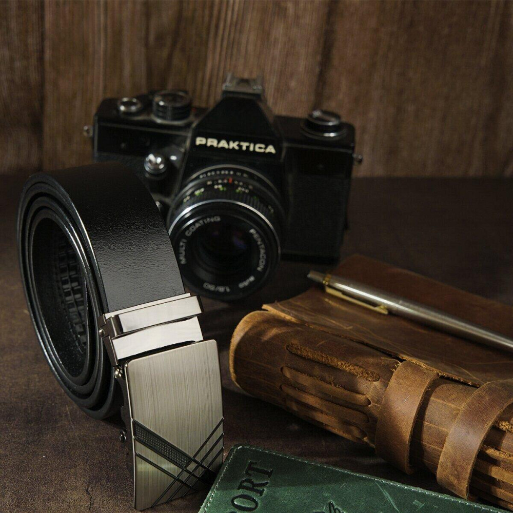 Ремень мужской c затемненной металлической пряжкой Vintage 20208 Черный Киев - изображение 7