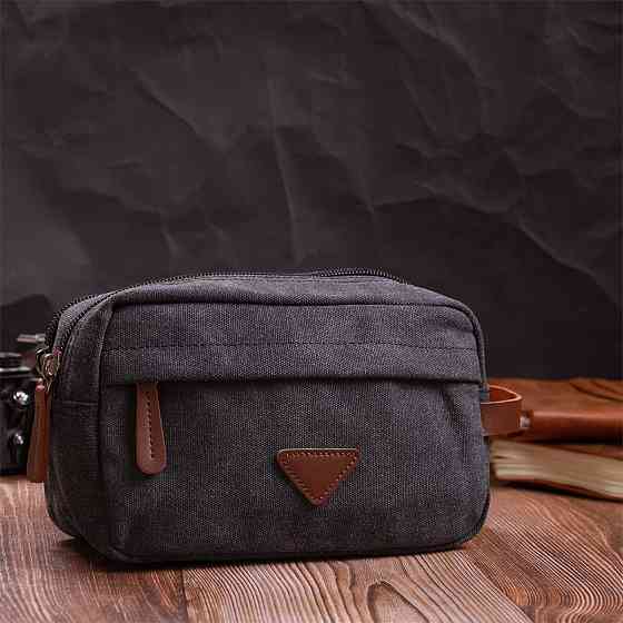 Стильна барсетка для чоловіків на два відділення з якісного текстилю Чорний (Vintage) Київ
