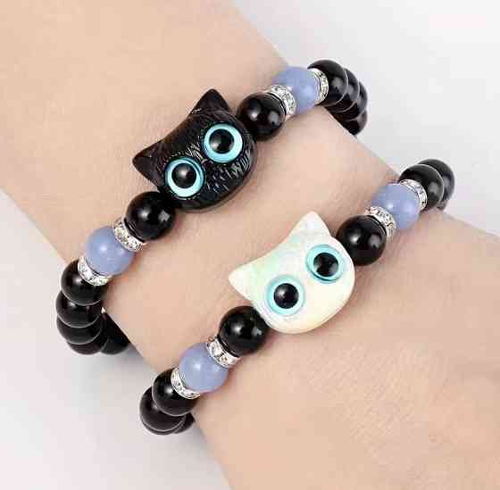 Парні браслети з котиками на резинці, світяться в темряві, набір 2 шт Київ