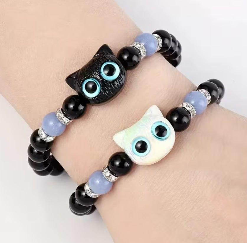 Парні браслети з котиками на резинці, світяться в темряві, набір 2 шт Київ - фото 1