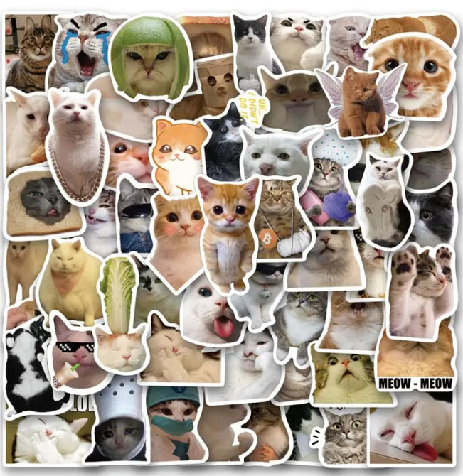 Наклейки Стікери Коти - Водонепроникні Вінілові Естетичні Наклейки з Котами для Пляшки Води, Комп'ют Київ - фото 3