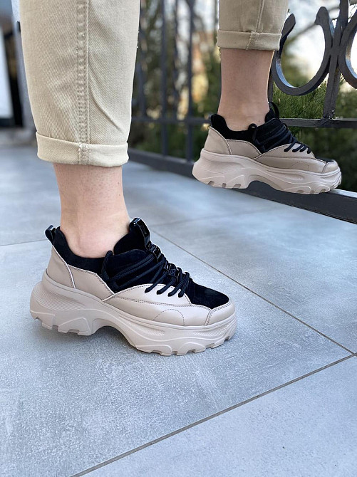 RONE Кросівки жіночі RONE 019 капучіно/чорні (весна-осінь, шкіра+замша натуральна) (2676) Коломия - фото 9