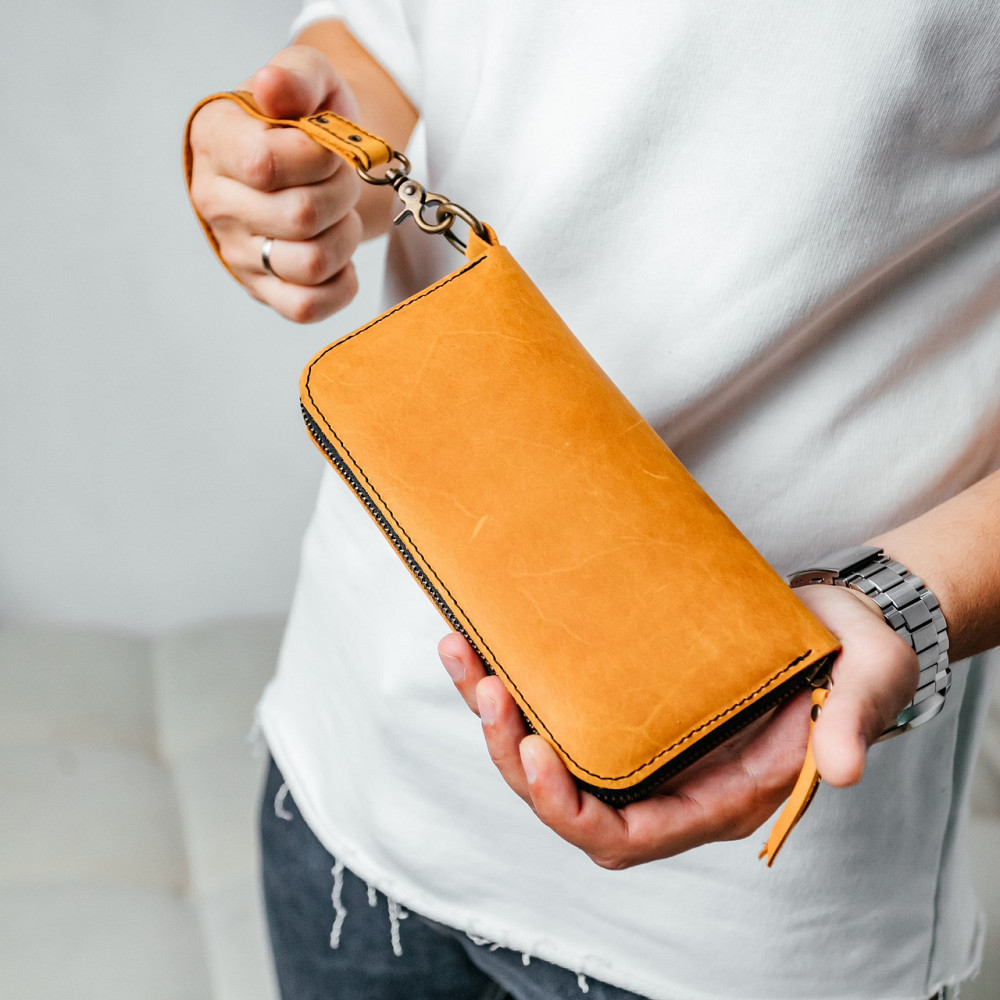 Чоловічий шкіряний гаманець, місткий гаманець із відділеннями на блискавці, Crazy Horse, рудийMasterSem Київ - фото 5