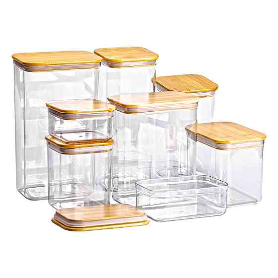 Yiwu Набір банок для сипучих продуктів 8 штук ємності з бамбуковою кришкою HP-1303 Киев