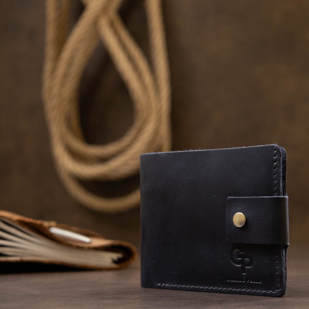 Мужское компактное кожаное портмоне GRANDE PELLE 11519 Темно-синий Киев - изображение 5