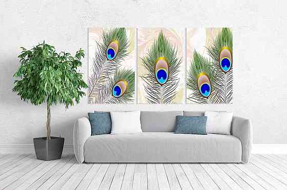 Модульная картина в гостиную / спальню   Пір`я павліна    ART-172_3A Киев