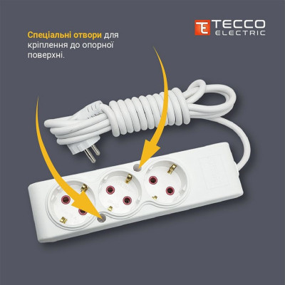Мережевий подовжувач TECCO 3м 2 поста white (8681277841118) Вінниця - фото 7