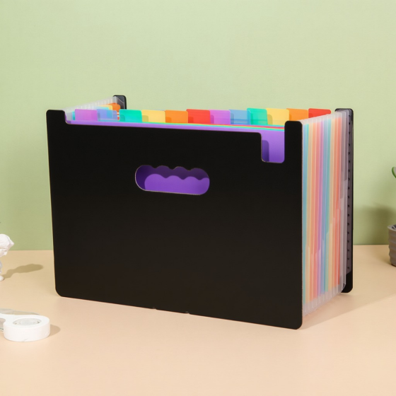 Папка-органайзер для хранения документов и файлов формат А4 на 12 отделений, с цветными вкладками,черная 330x240x20 мм Каменец-Подольский