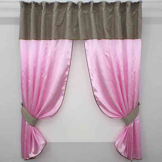 Кухонные шторы VR-Textil № 073к с ламбрекеном и подхватами розовый с какао 270х170 см (52-0473) Киев