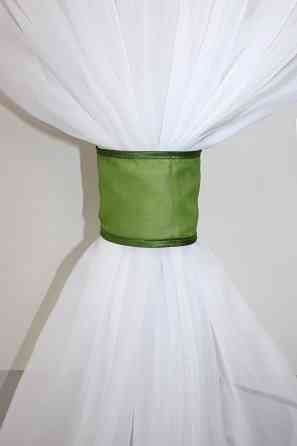 Кухонная занавеска VR-Textil № 114к ламбрекен и тюль оливковый с золотистым и белым 270х170 см (52-0611) Киев