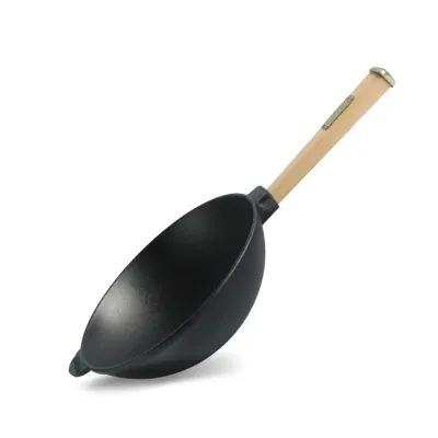 Сковорода Brizoll чавунна WOK з дерев'яною ручкою та скляною кришкою 2,8 л 260х80 мм (W26H-6) Винница