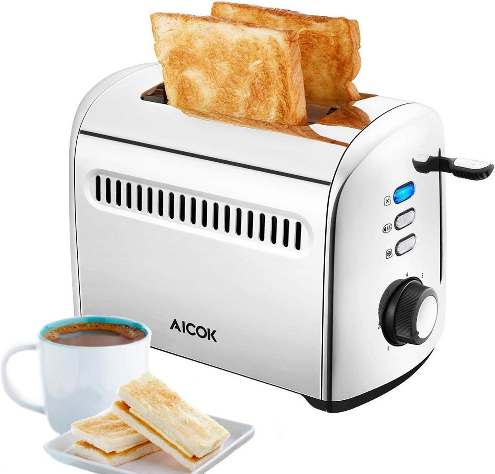 Тостер Aicok на 2 ломтика, из нержавеющей стали с выдвижным поддоном для крошек, 7 настроек 850 Вт серебристый Киев - изображение 3