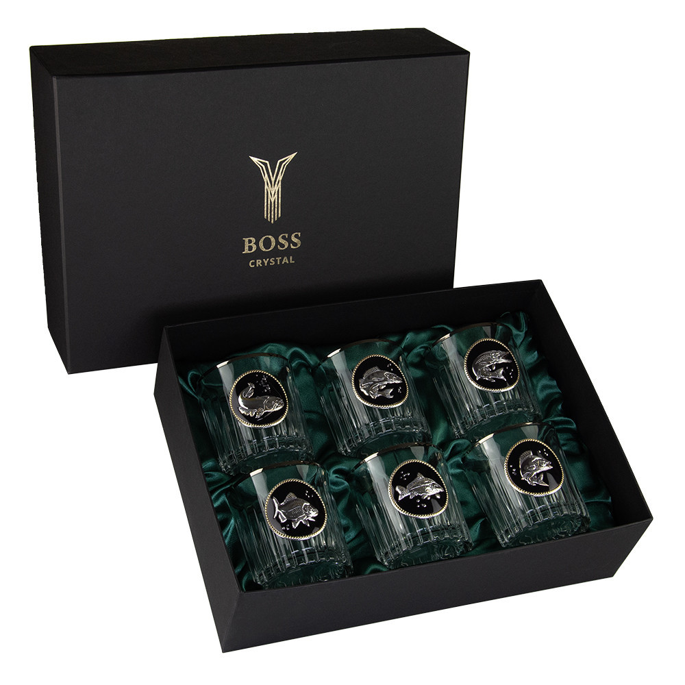 Набор для виски «GOLDFISH» 6 бокалов 360 мл, хрусталь с платиной, изображение из серебра с позолотой,темная эмаль Рівне - фото 1