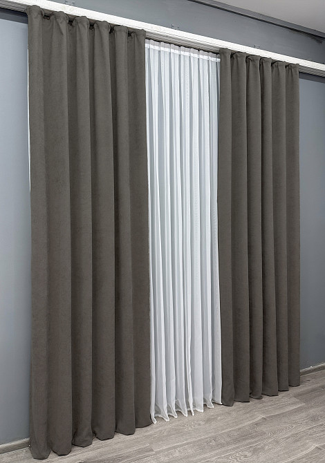 Комплект готовых штор VR-Textil Микровелюр Petek YL № 1711ш Темно-серый 150х295 см 2 шт (33-0604) Киев - изображение 4