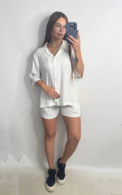 Жіночий костюм-двійка із сатину Айворі XL-2XL Харків - фото 2