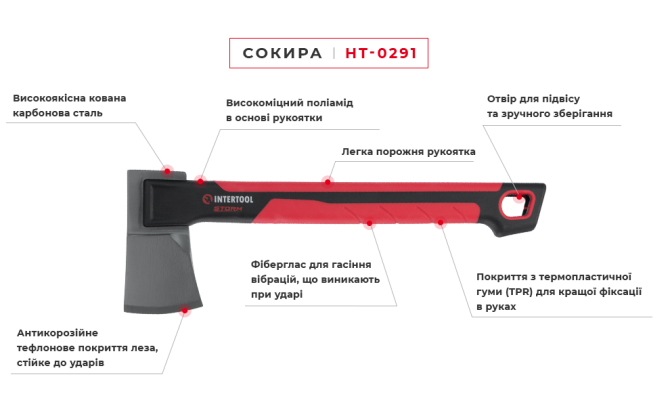 Топор INTERTOOL HT-0291 STORM 630г Коломия - фото 8