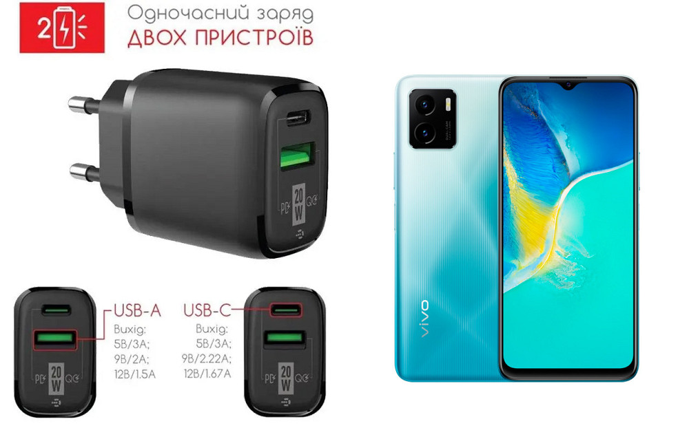 Сетевое зарядное устройство для Vivo Y15, Vivo Y15s, 20W 3A, Quick Charge 3.0 Киев - изображение 1