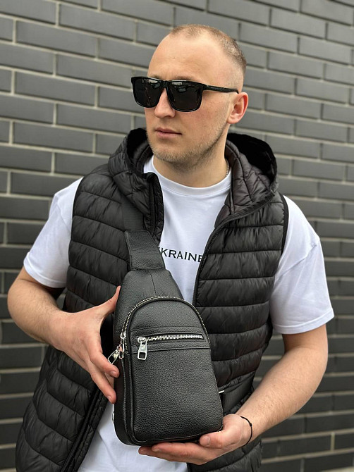 Чоловічий шкіряний рюкзак-слінг на одне плече чорний TIDING BAG Київ - фото 8