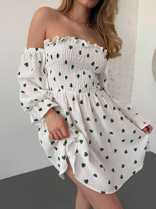 Жіноча романтична сукня із сердечками муслін Зелений, 46/48 Одеса - фото 1