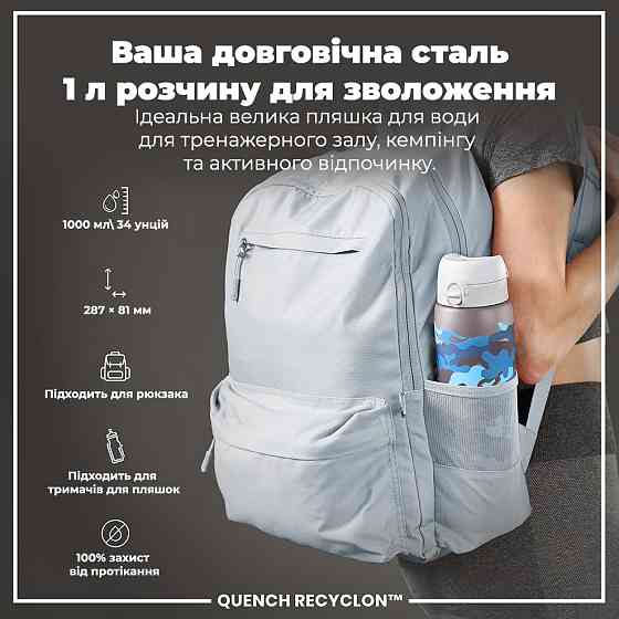 Пляшка для води ION8 1000 мл. BPA Free, Times To Drink, (ЕКО пляшка) BPA Free, Camo Кам'янське