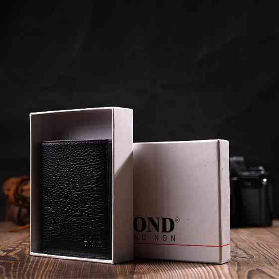 Небольшой мужской бумажник из натуральной зернистой кожи без застежки BOND 21988 Черный Киев