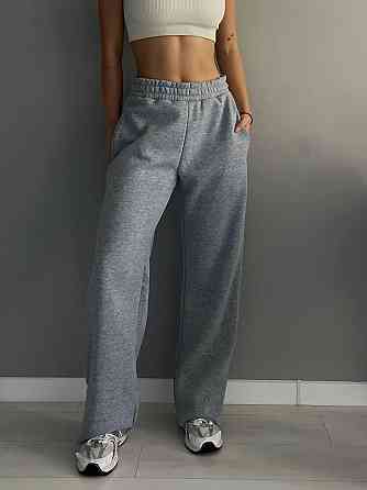 Женские стильные утепленные брюки палаццо трехнить на флисе Серый, 48/52 Одесса