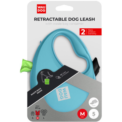 Поводок для собак WAUDOG R-leash с контейнером для пакетов M до 20 кг 5 м голубой (26282) Винница - изображение 5