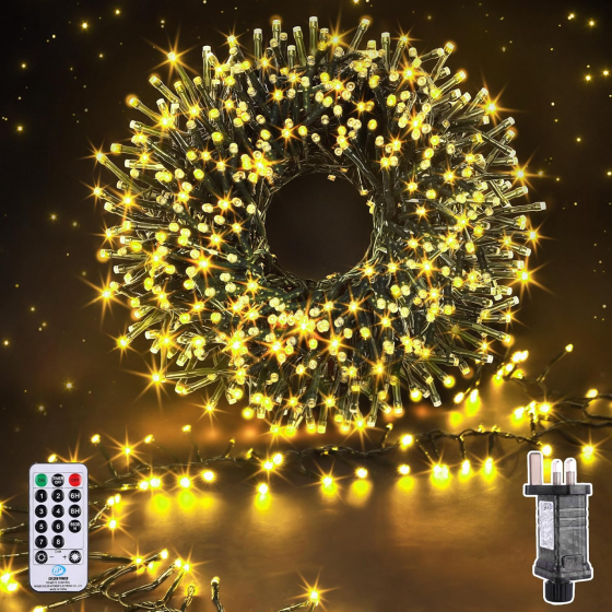 Різдвяна гірлянда Nextronix 15 м 1000 LED теплий білий | Вулична IP44 з пультом, 8 режимів, таймер Київ