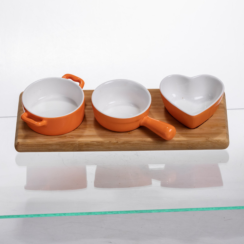 Фарфоровые менажницы на бамбуковой подставке, 3 шт. Киев - изображение 1