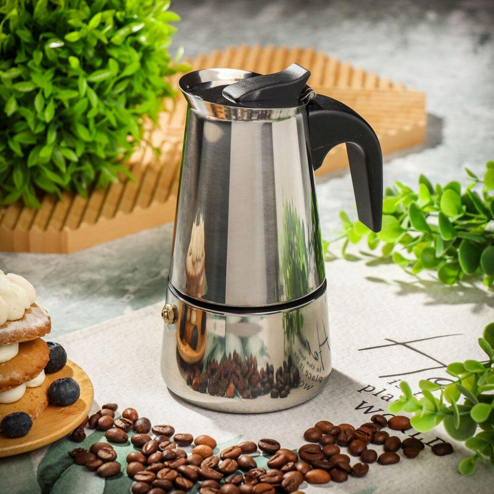 Гейзерная кофеварка нержавейка   UNIQUE UN-1902(KPSS-6 чашек ) нерж. 270 мл Одесса - изображение 1