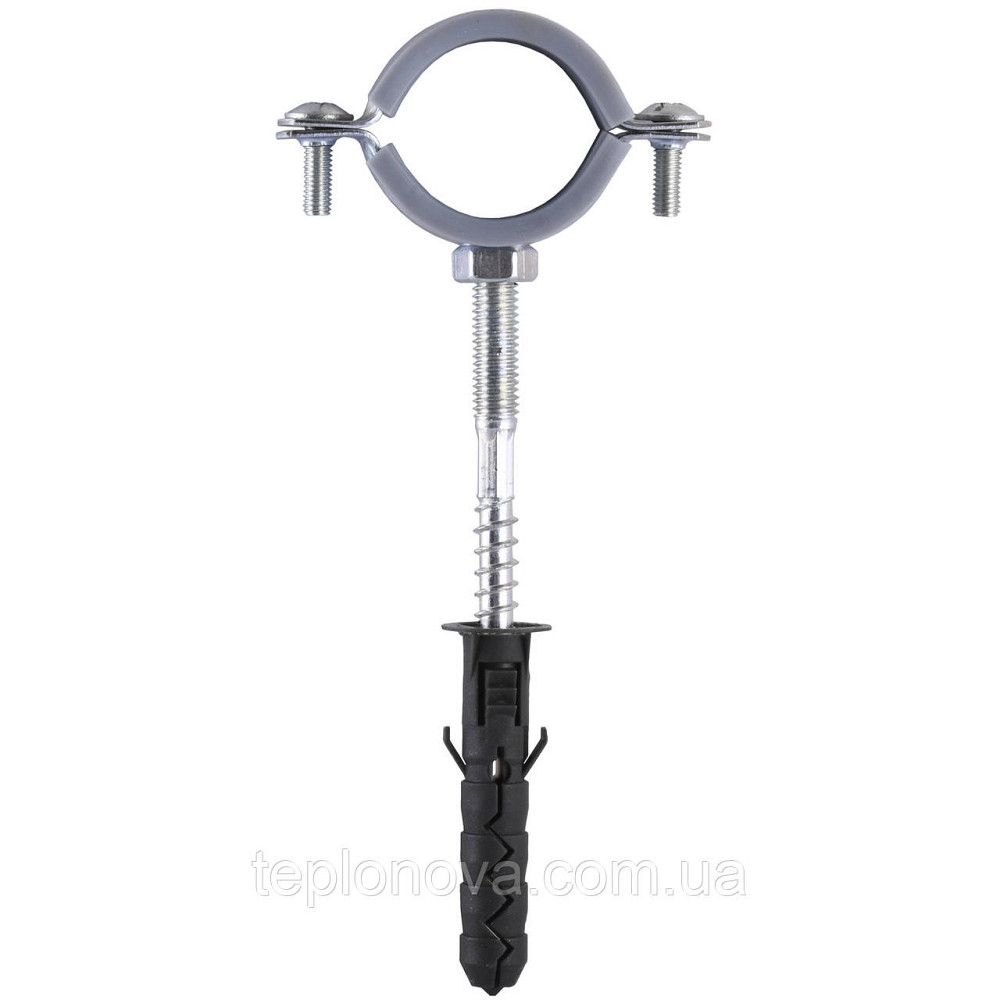 Хомут у зборі CR 1" (32-37 мм) з гвинтом-шурупом 8*80 і дюбелем у уп., сірий Чернівці - фото 1