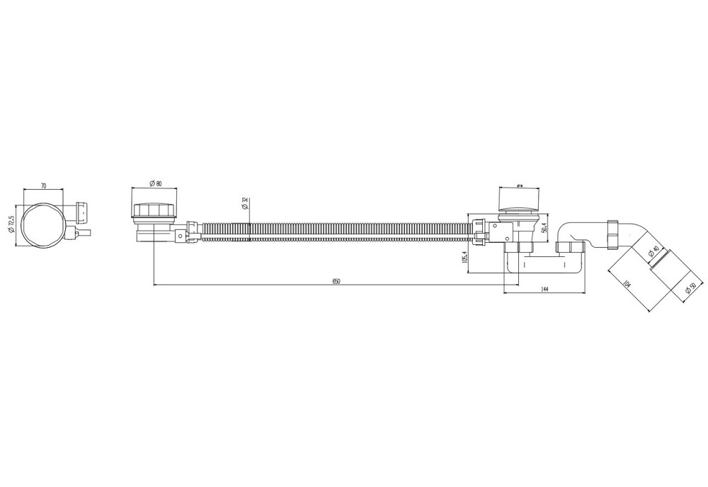 Сифон для ванни Koer BD-04-01 1 1/2" напівавтомат з переливом, без ревізії (колір білий+хром) (KR5442) Чернівці - фото 2