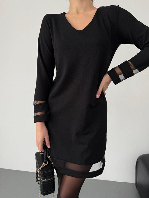 Жіноче стильне святкове плаття зі вставками із сітки вільного фасону креп дайвінг + сітка 54/56 Одеса - фото 1