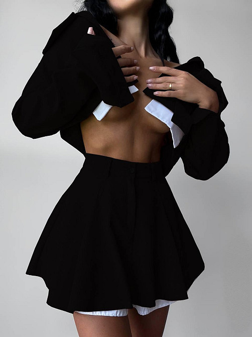 Жіночий стильний костюм-двійка: піджак і спідниця мікровельвет Чорний, 42/44 Одеса - фото 5