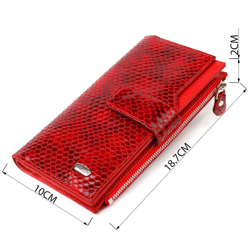 Лакированный женский кошелек из натуральной кожи с тиснением под змею Красный (CANPELLINI) Киев - изображение 8