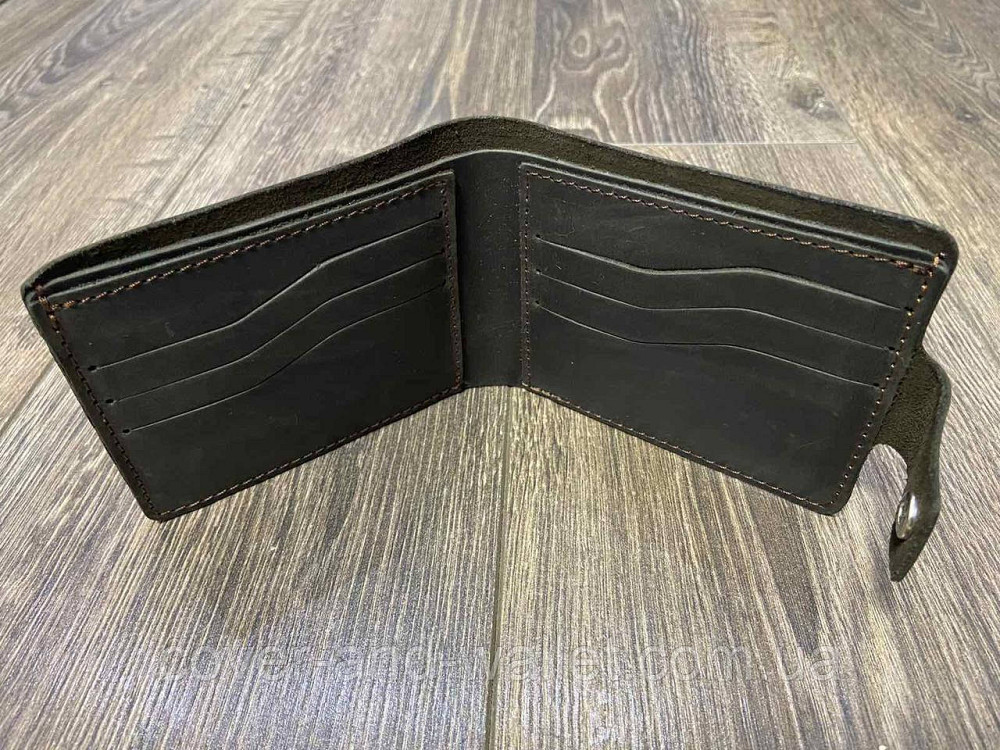 Стильный кошелек ручной роботы на кнопке из винтажной кожи Onda Коричневый Киев - изображение 3